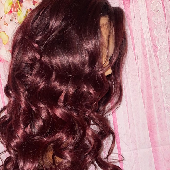 22 inch 5x5 burgundy closure wig main image 9